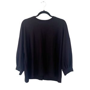 Reitmans Black Ribbed Textured Long Sleeve Back Button 3/4 Sleeve Sweater‎